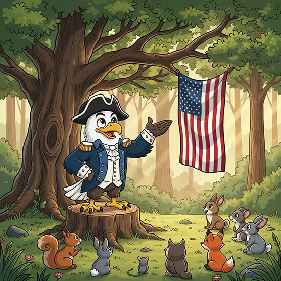 Liberty the Eagle addressing the woodland animals